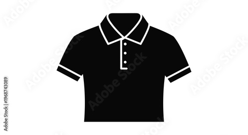 A stark black silhouette of a classic polo shirt with a collared neck and short sleeves sharply defined silhouette high quality