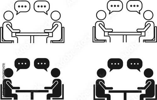 Bild auf Leinwand Vector Collection of Minimalist Stick Figure Icons Showing Two People Sitting at
