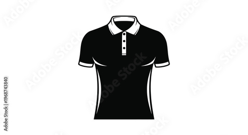 A stark black silhouette of a collared polo shirt showcasing a classic design and simple form silhouette high quality professional detailed