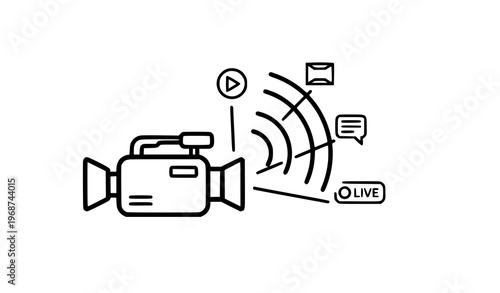 Live streaming social media broadcast outline vector illustration