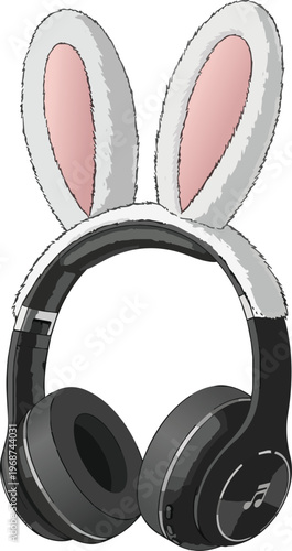 Trendy Modern Wireless Bluetooth Headphones with Adorable Soft Fur Bunny Ears Attachment Fun Audio Headset for Cosplay Music Listening and Gaming Isolated for Creative Design