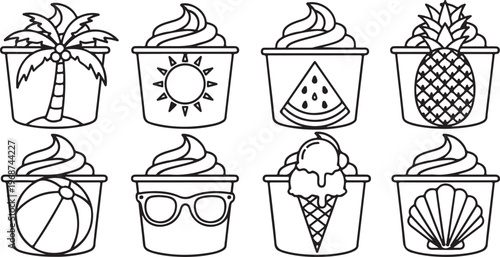 A collection of simple line drawings showing various types of fruits preserved in jars Vector