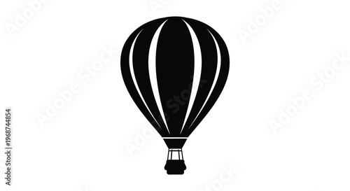 A striking black silhouette of a classic hot air balloon with vertical stripes evoking a sense of adventure and flight silhouette