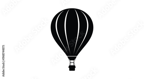 A striking black silhouette of a hot air balloon with vertical lines creating a simple yet elegant image silhouette high quality