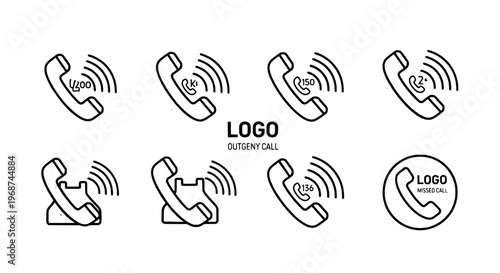 Phone icons set with signal waves and numbers, representing calls and missed calls for communication.