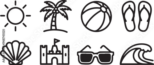 Minimalist black and white icons representing universal concepts and objects Vector