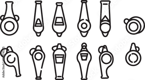 Black and white line drawings of various metal hooks and clamps Vector