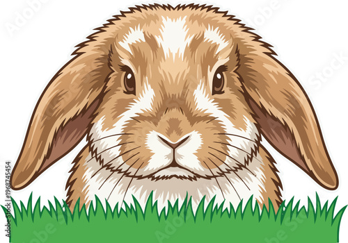 Cute Bunny Head and Long Ears Peeping Over Green Grass Line Representing Playful Curiosity and Spring Easter Concept Isolated