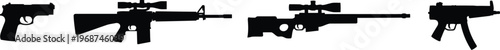 Vector illustration of various firearm silhouettes in black