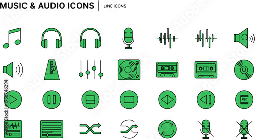 Collection of music and audio icons.