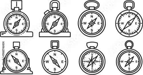 Illustration of various compass designs and their directional markings Vector