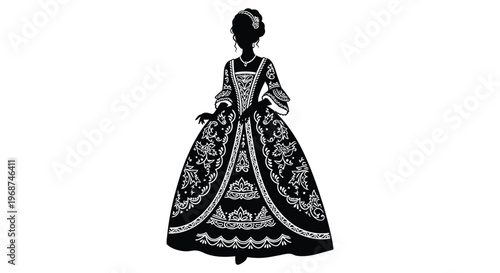 An elegant detailed silhouette of a woman wearing a historical gown with ornate designs a captivating silhouette high quality professional modern