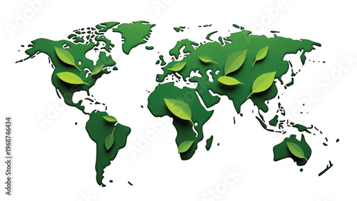 Eco world map, green leafy illustration, environmental concept, ecology vector