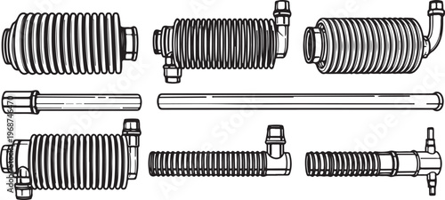 Various types of metal coil springs in different configurations Vector