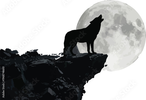wolf howling at the full moon vector illustration
