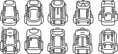 Line drawings of various medieval castles with distinctive architectural features Vector