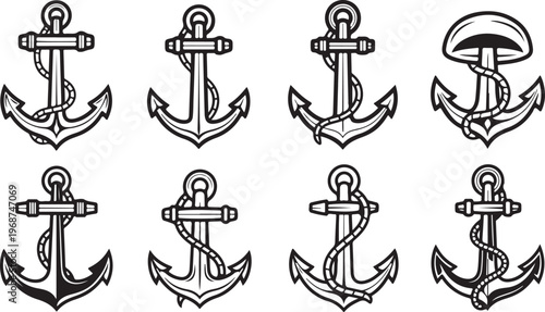 Illustrations of various kitchen and bathroom faucet designs with handles Vector