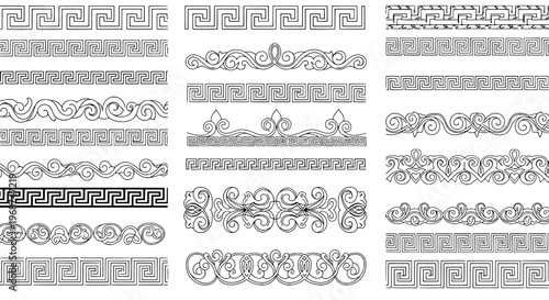 Borders ornate decorative set with swirling lines and greek key patterns featuring design elements, vector, illustration with graphics and shapes