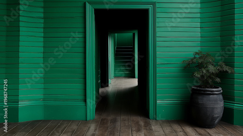 Focus on the theme of green color in decorating of the exterior of a building