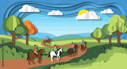 Scenic Horseback Riding Adventure Through Lush Rolling Hills And Trees