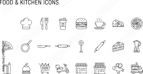Food and kitchen icons set collection.