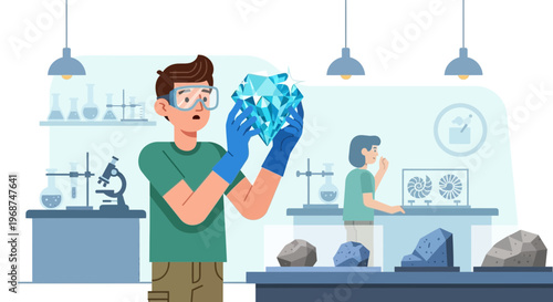 Scientific Discovery Of Gemstones And Fossils In A Modern Laboratory Setting