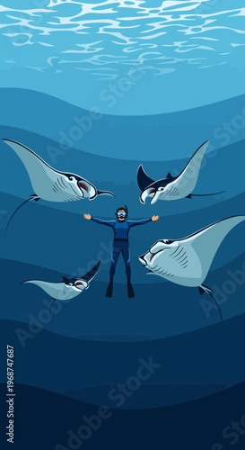 Serene Encounter With Majestic Manta Rays Underwater Adventure