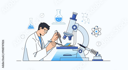 Scientist Conducting Research With Microscope And Laboratory Equipment For Scientific Discovery
