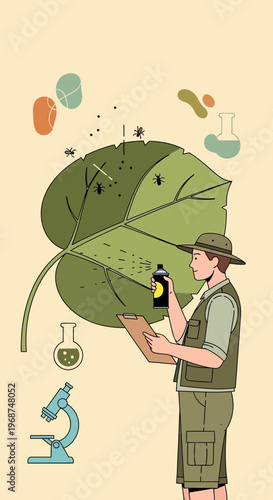 Scientist Inspecting Leaf Pests Studying Insect Infestation Biology Research