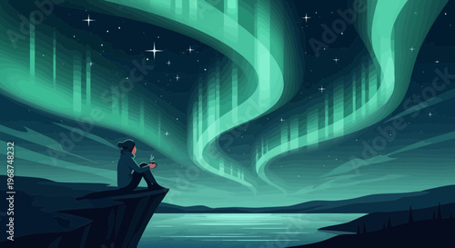 Serene Solitude Under the Enchanting Aurora Borealis Sky