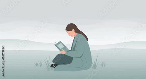 Serene Solitude Woman Immersed In A Book Outdoors