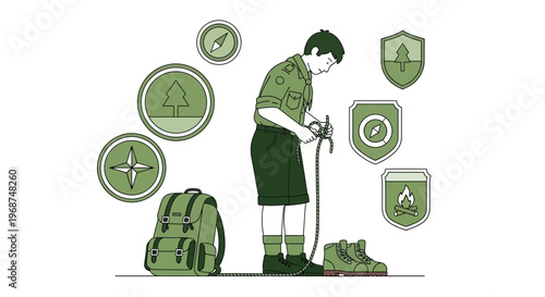 Scout Demonstrates Knot Tying And Outdoor Gear Preparation