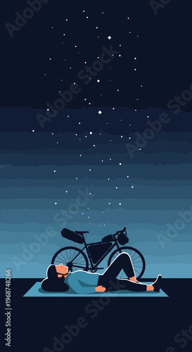 Serene Stargazing And Bicycle Adventure Under Vast Midnight Sky