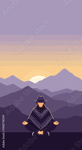 Serene Meditation And Mountain Sunset Calm Mindfulness And Spiritual Reflection