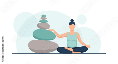 Serene Meditation With Balanced Zen Stones And Peaceful Yogi