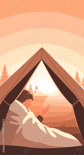 Serene Sunrise Glimpse From Cozy Tent In Wilderness