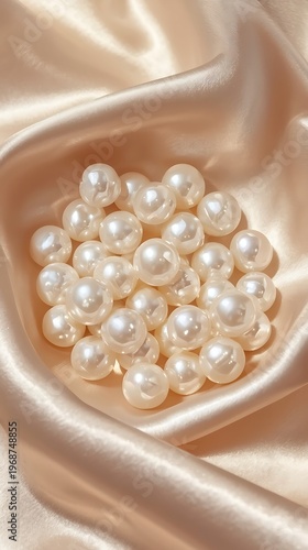 AI Generative Elegant Pearl Jewelry Display on Satin Fabric Background