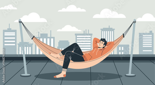 Serene Urban Rooftop Relaxation In A Hammock