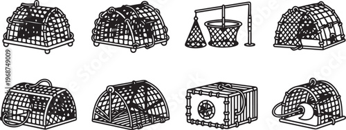 Illustrations of various basket designs and weaving patterns Vector