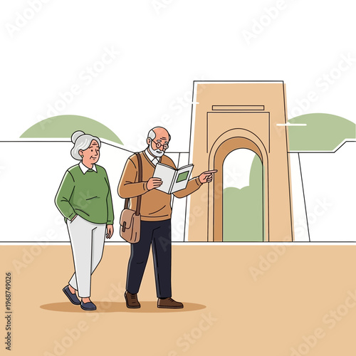 Senior Couple Exploring Historical Landmark With Guide Book