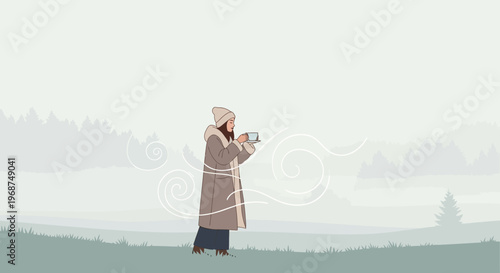 Serene Winter Morning With A Cup Of Warmth Amidst Nature's Embrace