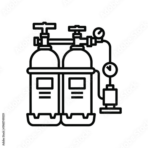 Professional twin scuba diving oxygen tanks with pressure regulator and gauges icon for underwater exploration and industrial gas storage