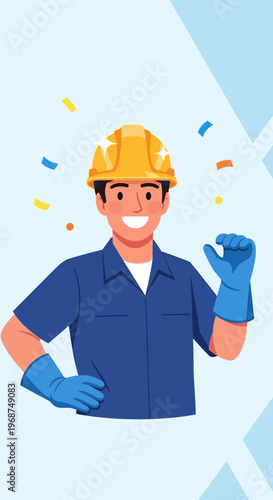Skilled Worker Celebrating Achievement With Confetti And A Thumbs Up Gesture