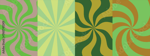 Abstract green swirl pattern and sunburst designs in various shades and styles