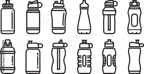 Various types of perfume bottles in simple black and white line drawings Vector