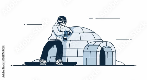 Snowboarding Adventure By The Igloo Shelter In Winter Cold