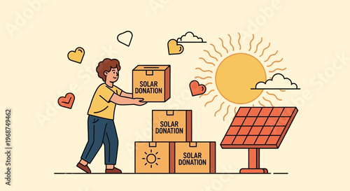 Solar Donation Initiative Person Contributing Boxes Towards Clean Energy Future