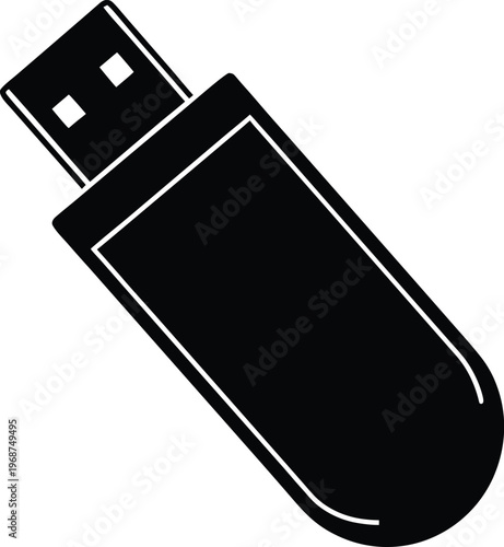 flash drive pen drive silhouette vector art illustration, black and white design
