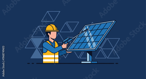 Solar Panel Maintenance Worker Illustration Renewable Energy Installation