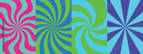 Bright colorful swirling abstract backgrounds with hypnotizing patterns and vibrant sunburst designs